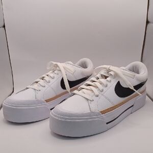 Nike White Black Gold Women's Platform Sneakers